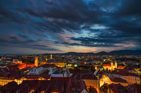 Stadtbeleuchtung Von Graz Und Mariahilfer Kirche Blick Vom Schlossberg Graz — Stockfoto