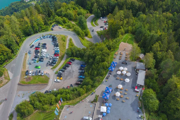 Klagenfurt Áustria Agosto 2020 Vista Aérea Sobre Estacionamento Pyramidenkogel Torre — Fotografia de Stock