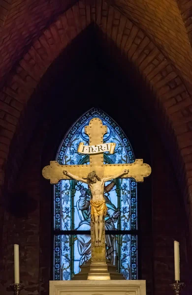 Jesus Christus Kreuz Altar Einer Kirche — Stockfoto