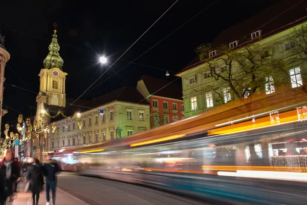 Schöne Weihnachtsdekoration Der Herrengasse Nachts Der Innenstadt Von Graz Steiermark — Stockfoto