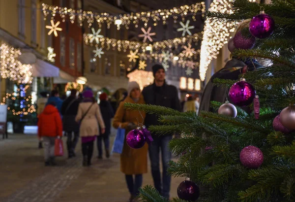 Beautiful Christmas Decorations Herrengasse Street Night City Center Graz Styria — Stock Photo, Image