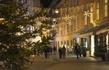Graz, Avusturya-Kasım 29, 2019: Avusturya 'nın Styria bölgesindeki Graz şehrinde, Herrengasse Caddesi' ndeki güzel Noel süslemeleri