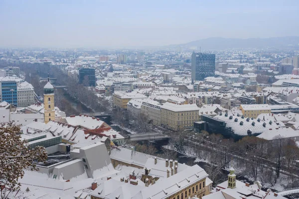 Stadtbild Von Graz Vom Schlossberg Mit Historischen Und Modernen Gebäuden — Stockfoto