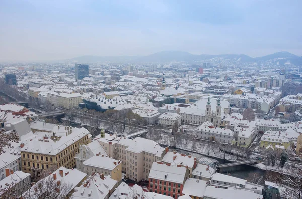 Stadtbild Von Graz Mit Mariahilfer Kirche Und Historischen Und Modernen — Stockfoto