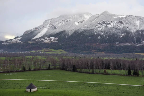 Paisagem Inverno Com Montanhas Cobertas Neve Ennstal Steiermark Áustria — Fotografia de Stock