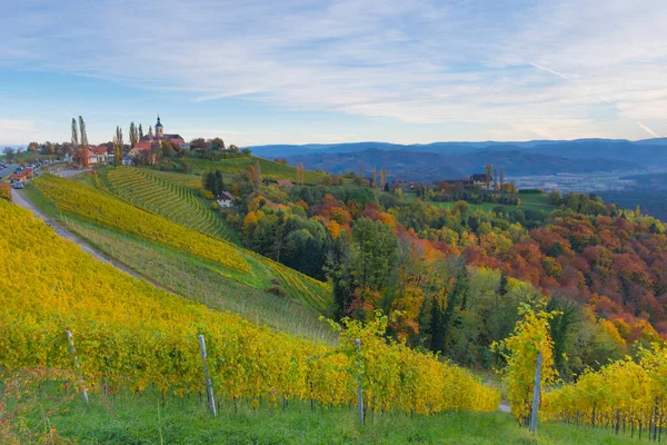 Herbstlandschaft Mit Südsteirischen Weinbergen Bekannt Als Österreichische Toskana Eine Reizvolle — Stockfoto