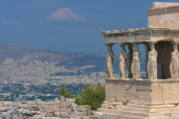 Akropolis Tepesi Ndeki Antik Echtheion Tapınağı Nın Mimari Ayrıntıları Güneşli — Stok fotoğraf
