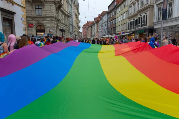 Graz Rakousko Června 2021 Happy Lidé Duhová Vlajka Každoročním Gay — Stock fotografie