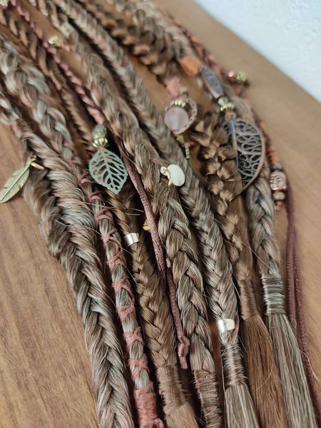 Bohemian hair accessory textured braids close up — Stock Photo, Image