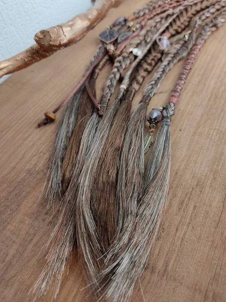 Bohemian hair accessory textured braids close up — Stock Photo, Image