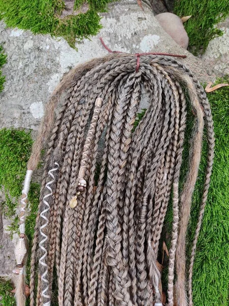 Bohemian hair accessory textured braids close up — Stock Photo, Image