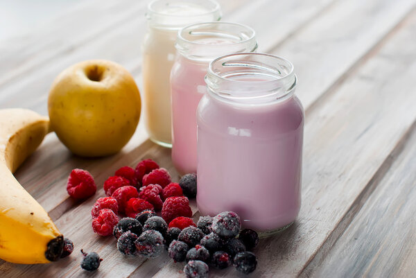 Healthy yogurts with mix of berries 