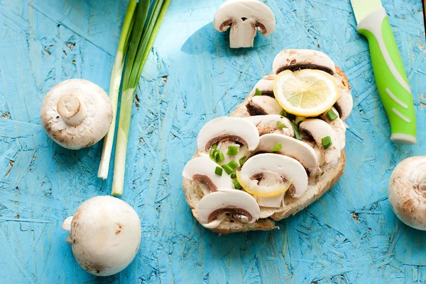 Sandwich with mushrooms and green onions — Stock Image Sandwich with mushrooms and green onions Royalty Free Stock Images