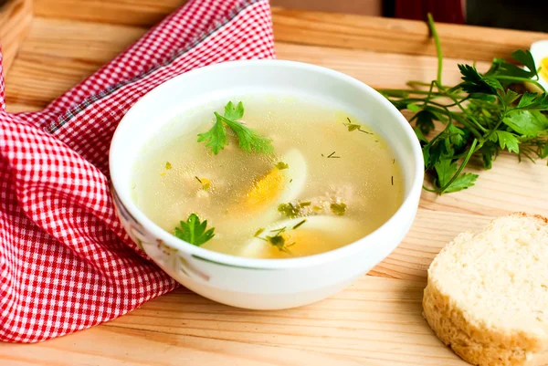 Soup with meatballs and egg — Stock Photo, Image