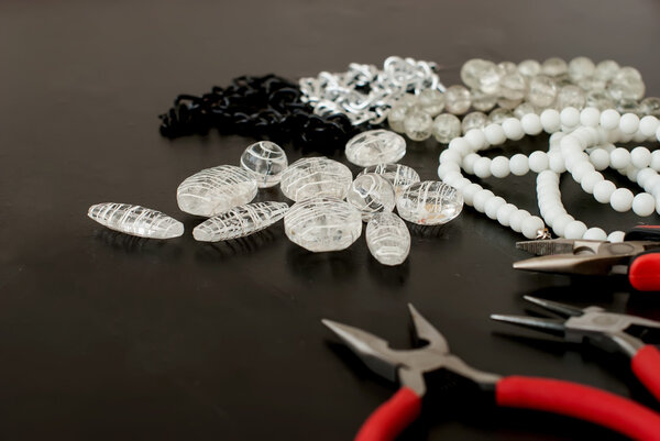 various beads and tools for making jewelry