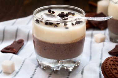 Panna cotta çikolata ve vanilya