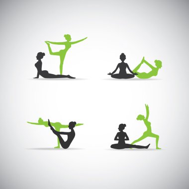 9 vektör Çift Kişilik yoga poz siluetleri