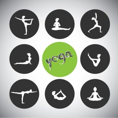 9 vektör yoga poz siluetleri