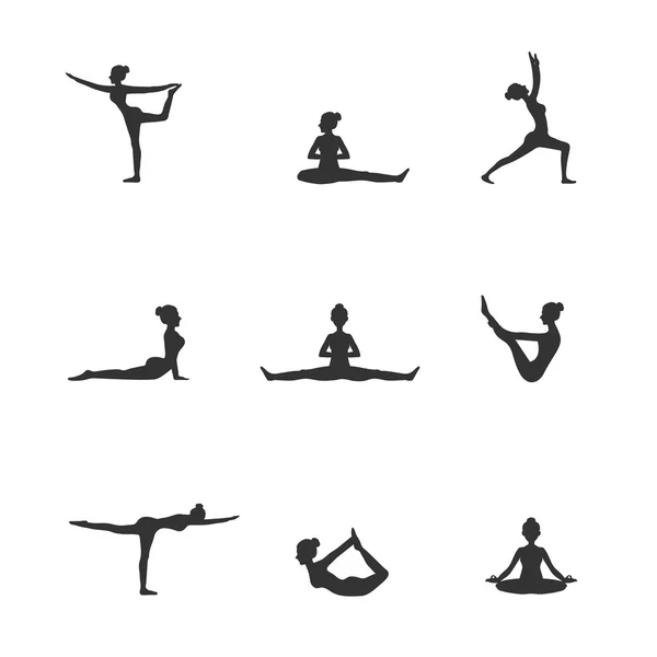 9 vector yoga pose silhouettes — Stock Vector