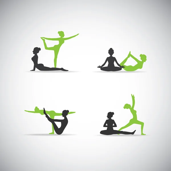 9 vector twin yoga pose silhouettes — Stock Vector