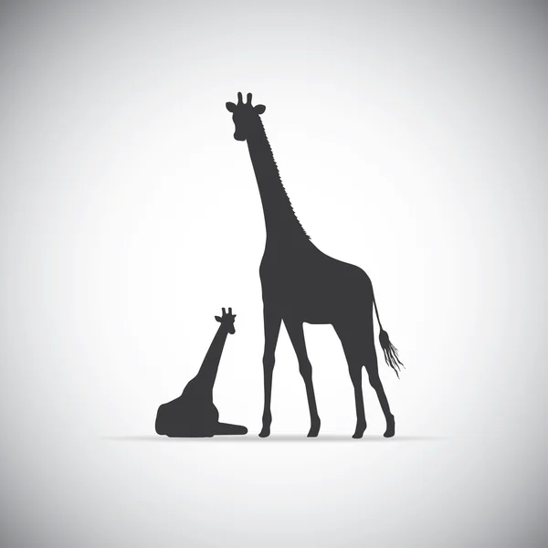 Silueta vectorial de la jirafa madre con su bebé — Vector de stock