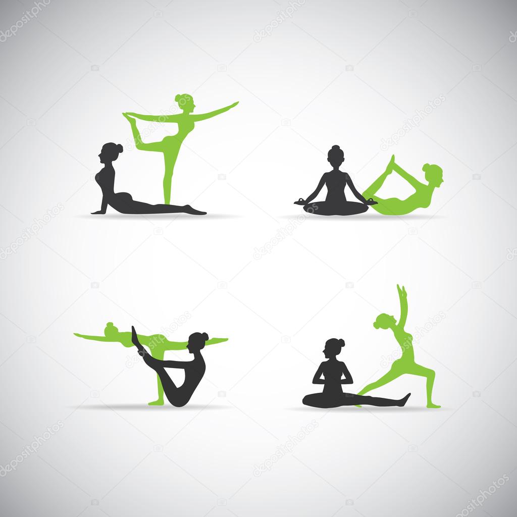 9 vector twin yoga pose silhouettes