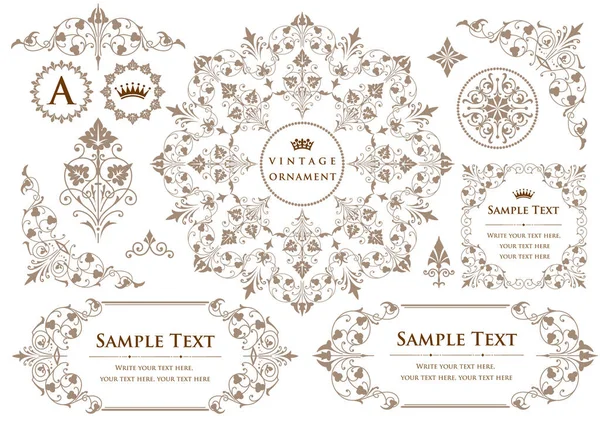 Set Decorative Design Elements Floral Frames — Stock Vector