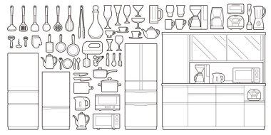Yemek takımı, sofra takımı. Mutfak simgesi seti.