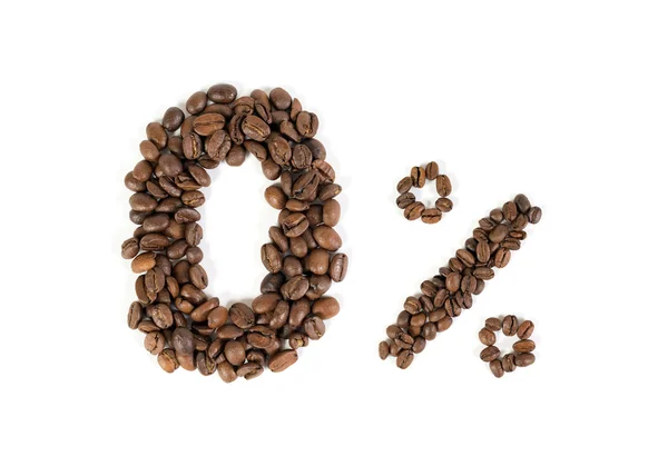 カフェインのパーセントはゼロ。非カフェイン入りのコーヒー豆に署名します。分離されました。 ストック画像