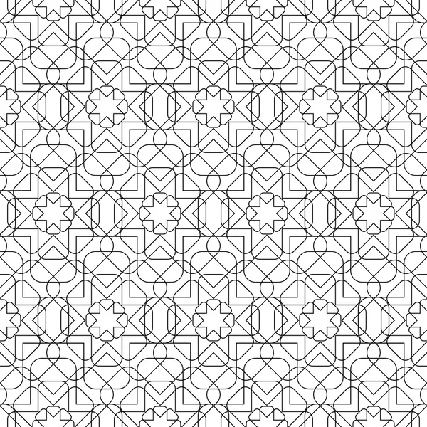 黒と白の幾何学的なシームレス パターン ラウンド c とライン — ストックベクタ