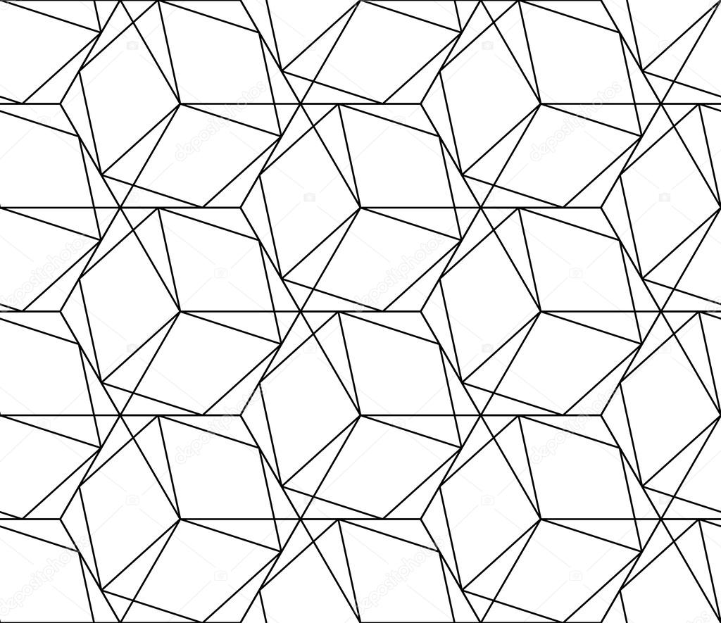 Black and white geometric seamless pattern with line and hexagon