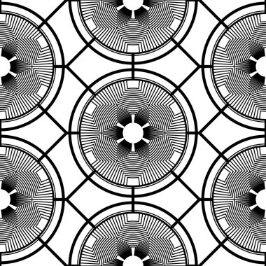 Siyah ve beyaz çizgi ve çiçek ile geometrik seamless modeli.