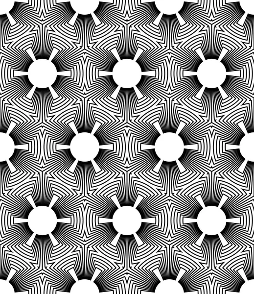 黒と白のラインと花と幾何学的シームレス パターン — ストックベクタ