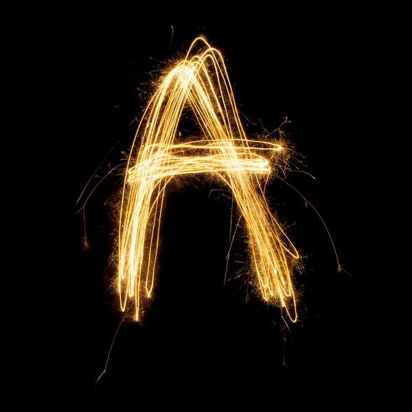 Sparkler vuurwerk licht alfabet A. — Stockfoto