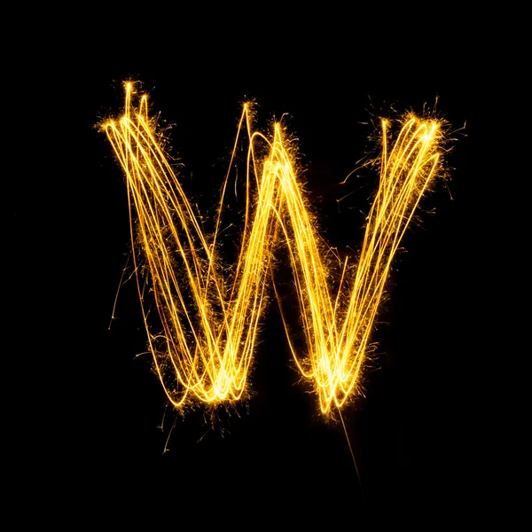 Sparkler firework light alphabet W. — Stock Photo, Image