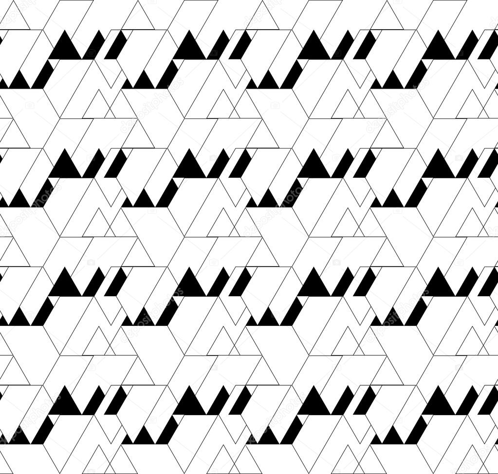 Black and white geometric seamless pattern with triangle and tra