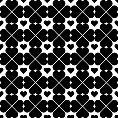 Siyah ve beyaz kalp şık ile seamless modeli.