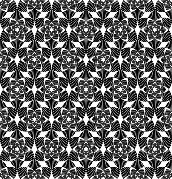 Patrón sin costura en blanco y negro con estilo de flor, bac abstracto — Vector de stock