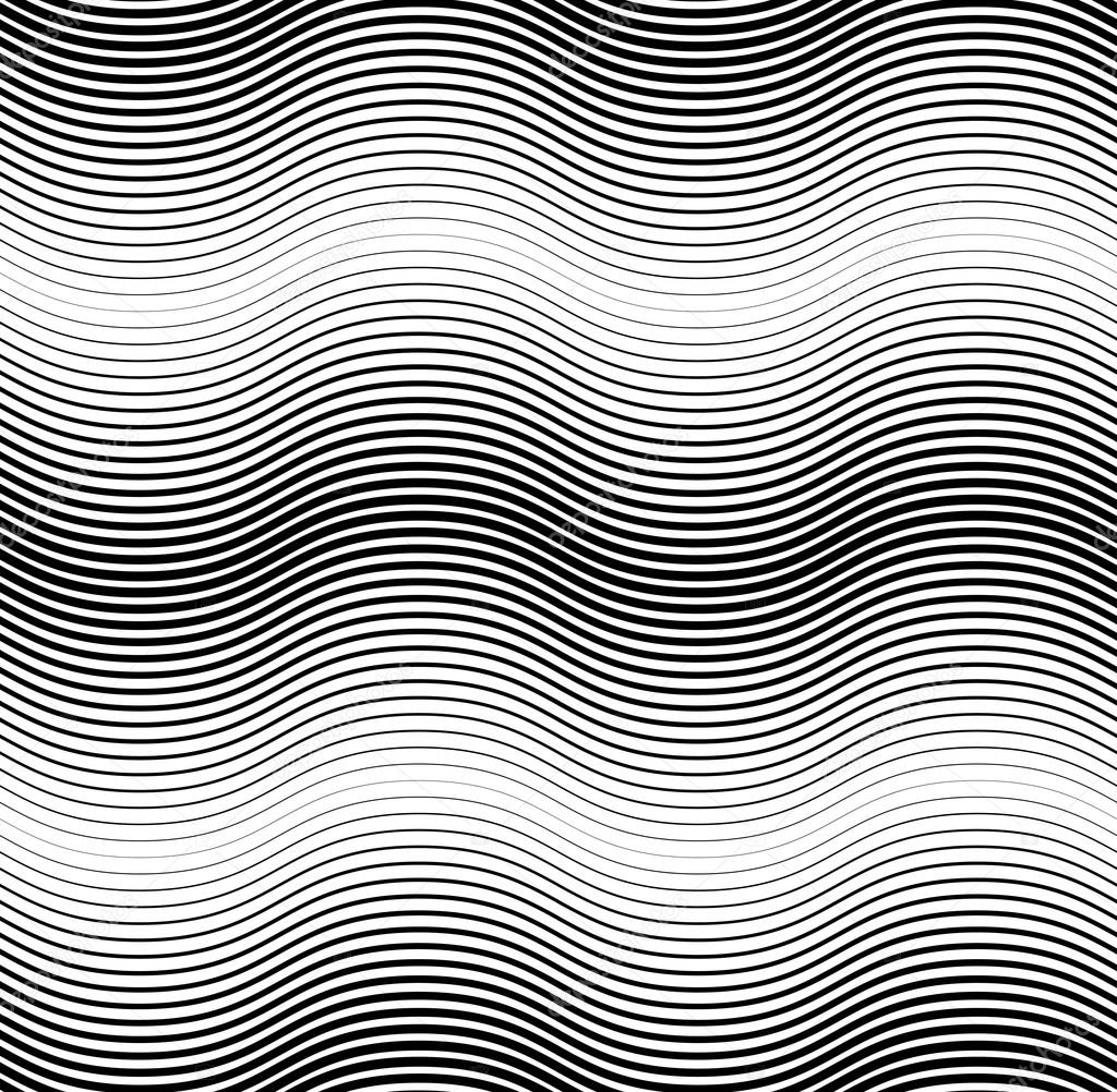 Black and white seamless pattern wave line style, abstract backg
