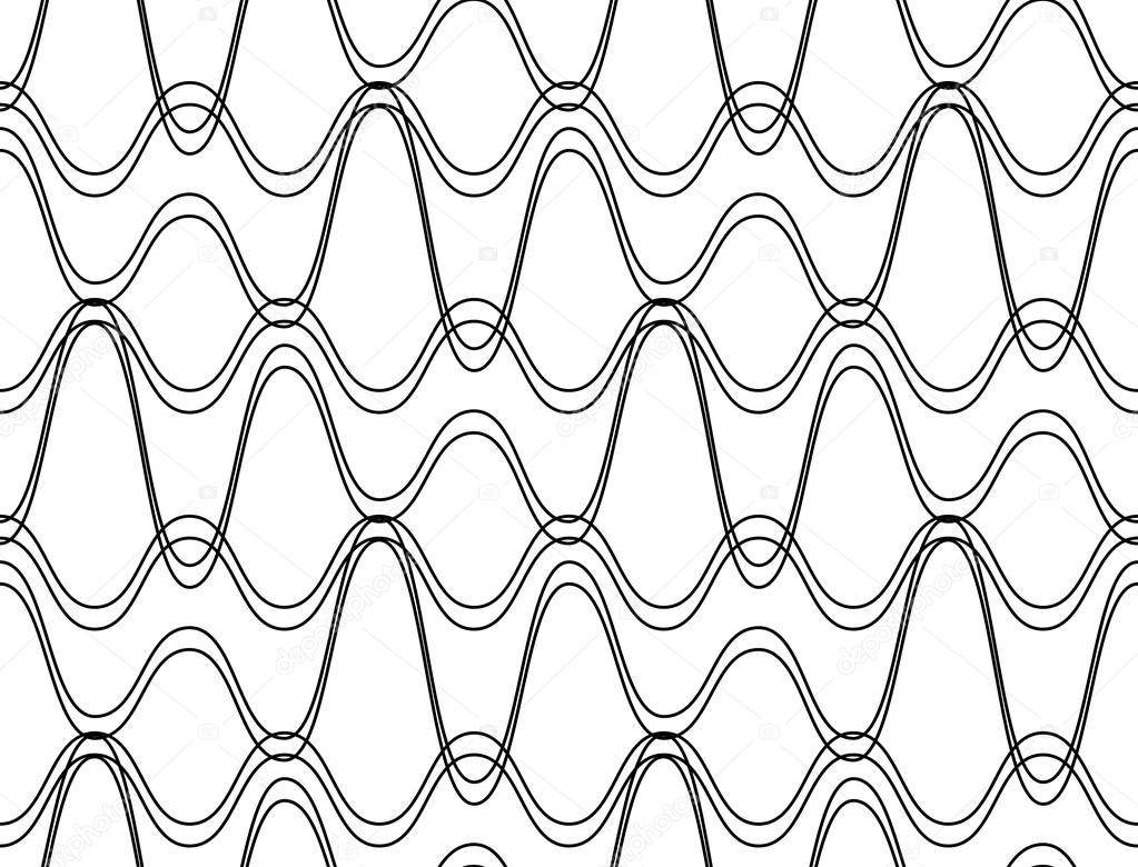 Black and white seamless pattern wave line style, abstract backg