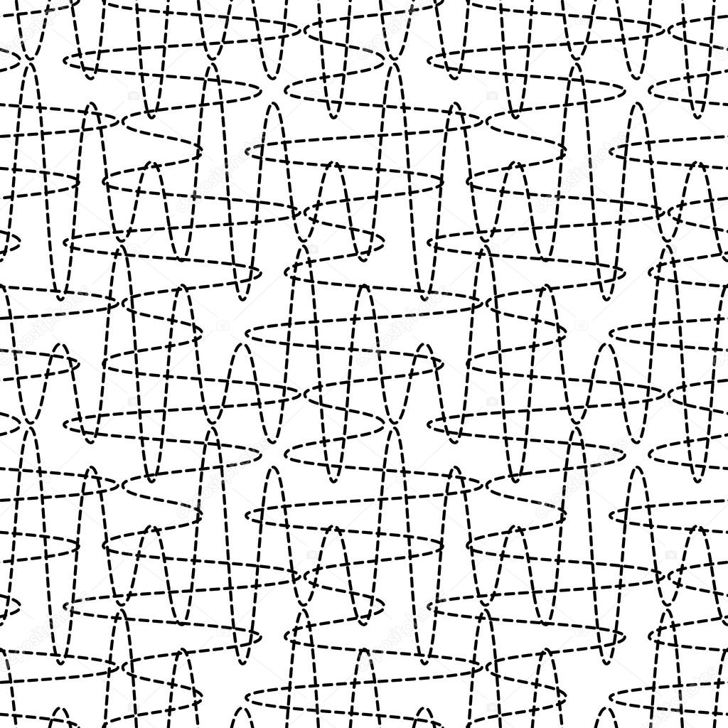 Black and white seamless pattern wave dashed line style, abstrac
