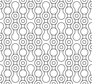 Siyah ve beyaz daire ve dalga çizgi, arka plan ile geometrik seamless modeli.