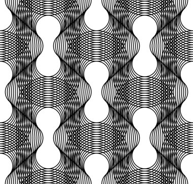 Siyah ve beyaz geometrik seamless modeli ile dalgalı çizgi, arka plan.