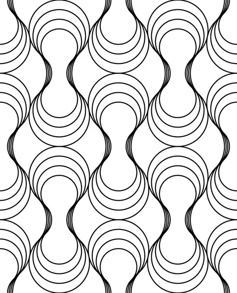 Black and white geometric seamless pattern with wavy line, abstract background. — Stock Vector