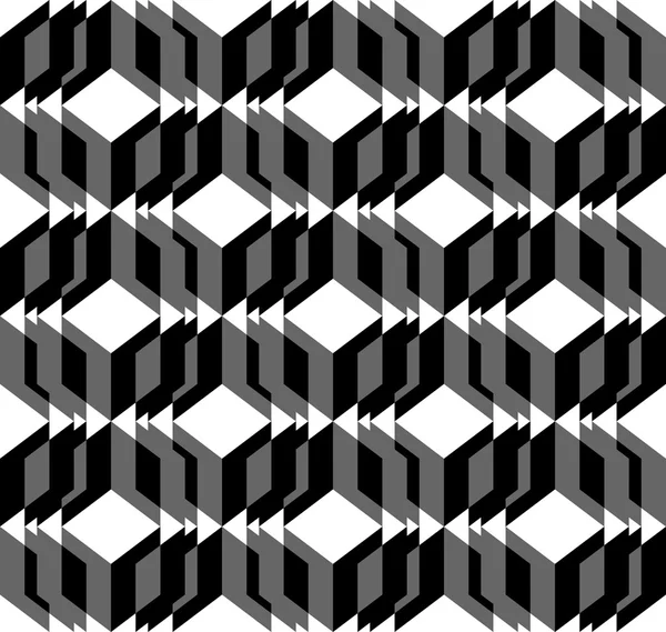 Zwart-wit geometrische naadloze patroon met driehoek en trapezium, abstracte achtergrond. — Stockvector