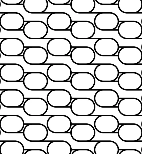 Svart och vitt geometriska seamless mönster med linje och oval, abstrakt bakgrund. — Stock vektor