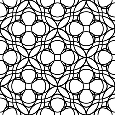 Dalgalı alt çizgi ve daire, arka plan siyah ve beyaz geometrik seamless modeli.