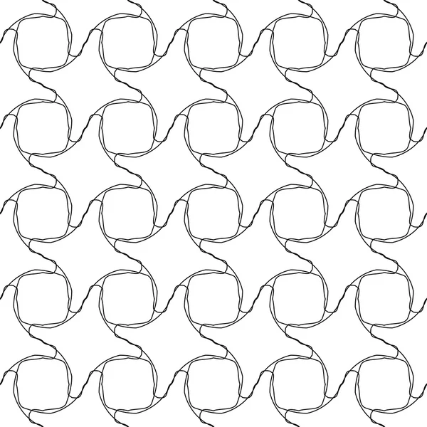 Schwarz-weißes geometrisches nahtloses Muster mit verworrener Linie, abstrakter Hintergrund. — Stockvektor