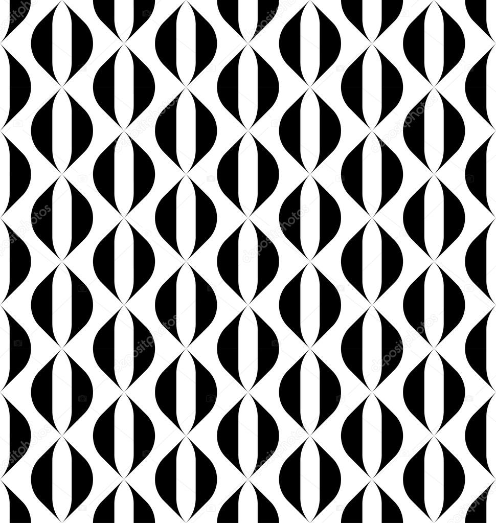 Black and white geometric seamless pattern with wavy stripe line, abstract background.