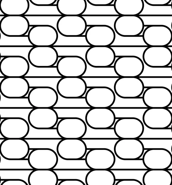 Black and white geometric seamless pattern with line and oval, abstract background. — Stock Vector